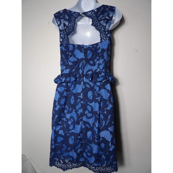 Lilly Pulitzer Sz 2 Dress Blue Lace Peplum Knee Modest Sleeveless Eyelet Keyhole - Picture 14 of 14